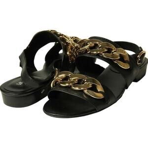 VANELI Women's Blink Two Strap Chain Sandals Size 8.5 Black Napa Leather NIB
